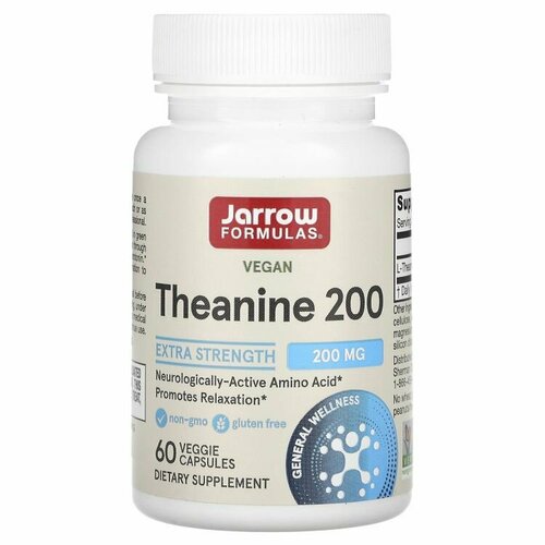 Jarrow Formulas, Theanine, Теанин, 200 мг, 60 вегетарианских капсул