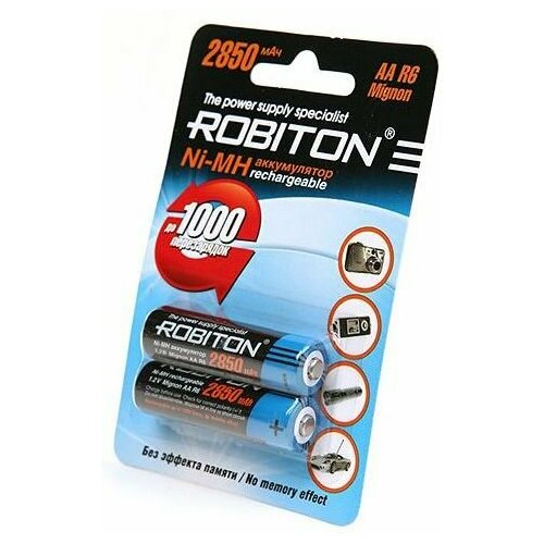 Аккумулятор ROBITON R6 (AA) Ni-MH 2850mAh блистер 2 шт аккумулятор robiton 2200мнsc high power ni мн 1 2 в 2200 мач набор комплект из 12 штук