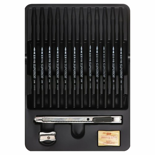 Карандаши цельнографитные черные 12 штук ластик точилка нож канцелярский 1118₽