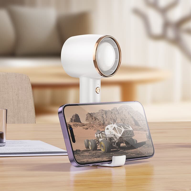 Настольный вентилятор 2в1, с держателем для телефона, белый