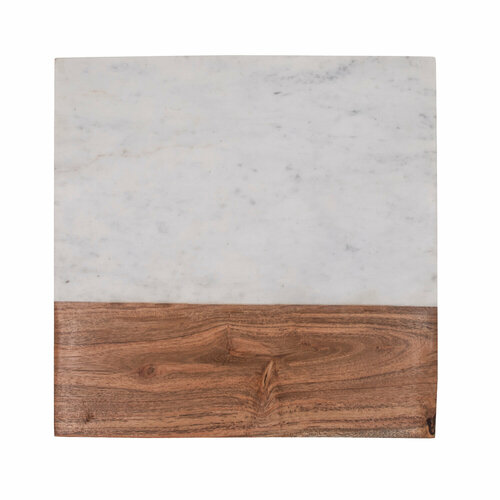Доска разделочная сервировочная из белого мрамора и дерева акации квадратная Borghouse размером 31х31 см 1967₽