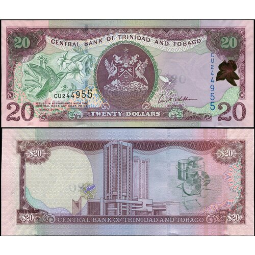 банкнота номиналом 10 долларов 1985 года тринидад и тобаго Банкнота. Тринидад и Тобаго 20 долларов. 2006 (2007) UNC. Кат. P.49a