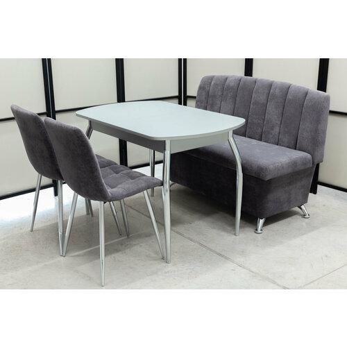 Обеденная группа Альт-7 Дуо, стол серый матовое стекло, 110(140)х70 см, обивка дивана антивандальная, моющаяся, антикоготь, цвет графит.