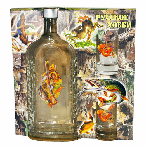 Набор для водки русское хобби штоф 500мл 2 стопки 50мл стекло микс дизайна 1277₽