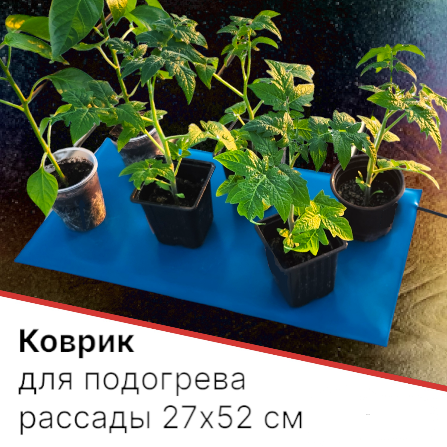 Коврик для подогрева рассады и цветов 52x27 см / Электроподогреватель для проращивания семян и рассады / Инфракрасный электрический обогреватель цветов и растений