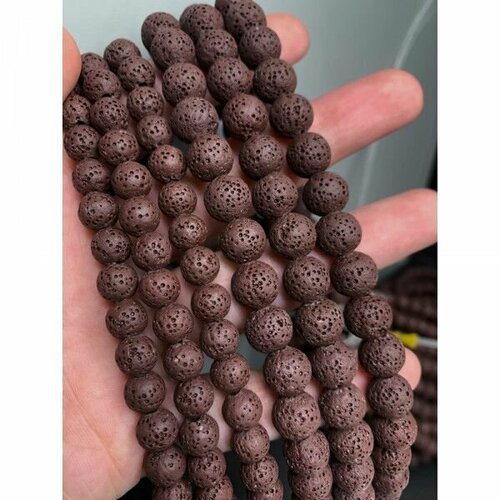 Каменные бусины, вулканическая лава люкс, пористая тонированная, коричневая, шарик гладкий, 8 мм, длина нити 38 см, около 47 бусин