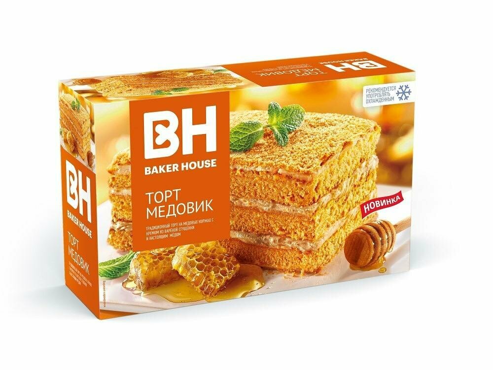 Упаковка из 8 штук Торт бисквитный Baker House Медовик 350г