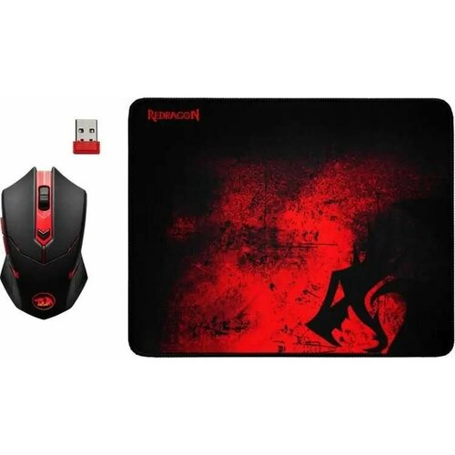 Мышь Redragon M601WL-BA, игровая, оптическая, беспроводная, USB, черный и красный [78227] мышь redragon impact elite игровая оптическая беспроводная usb черный [77855]