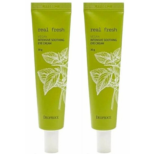 deoproce real fresh vegan intensive soothing cream интенсивно успокаивающий крем для лица 100 мл Крем для кожи вокруг глаз успокаивающий Deoproce Real Fresh Vegan Intensive Soothing Eye Cream, 30 мл, 2 шт