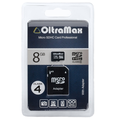 Карта microSD 8 GB OLTRAMAX class 4+ адаптер SD