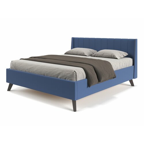 фото Кровать двуспальная soft element тампа 140х200 blue, с мягким изголовьем, с ящиками, велюр, синий, на ножках