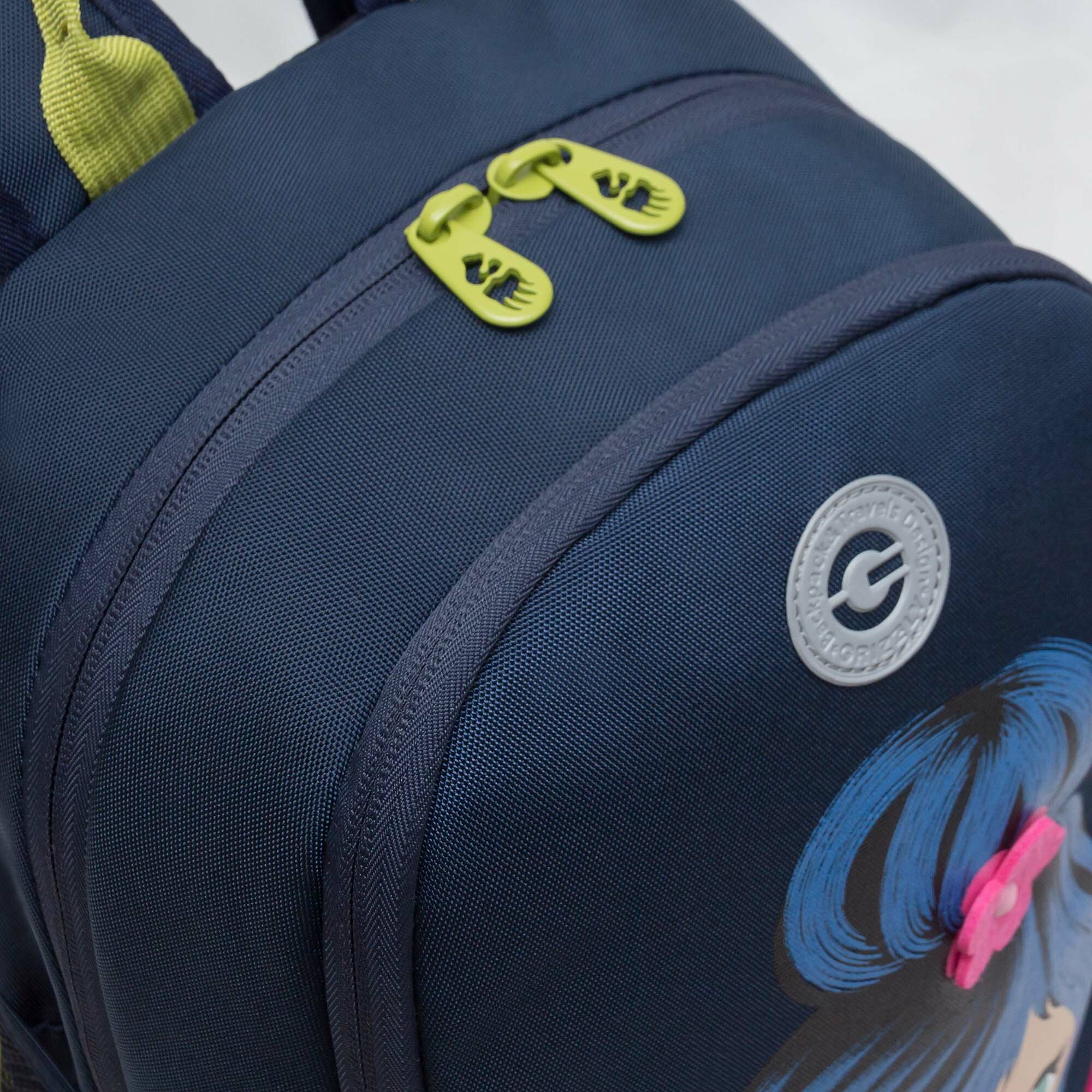 Рюкзак школьный GRIZZLY с карманом для ноутбука 13", жесткой спинкой, двумя отделениями, для девочки RG-363-3/1