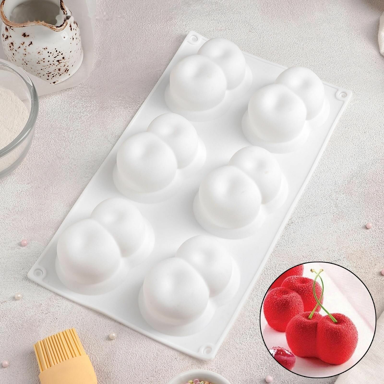 Форма силиконовая для муссовых десертов и выпечки, 29,8x17,2x4,2 см, 6 ячеек