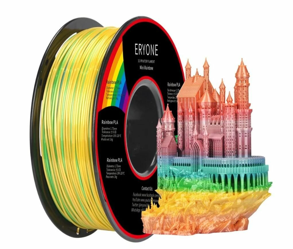 Пластик для 3D принтера ERYONE PLA Rainbow Metal/ Филамент ERYONE