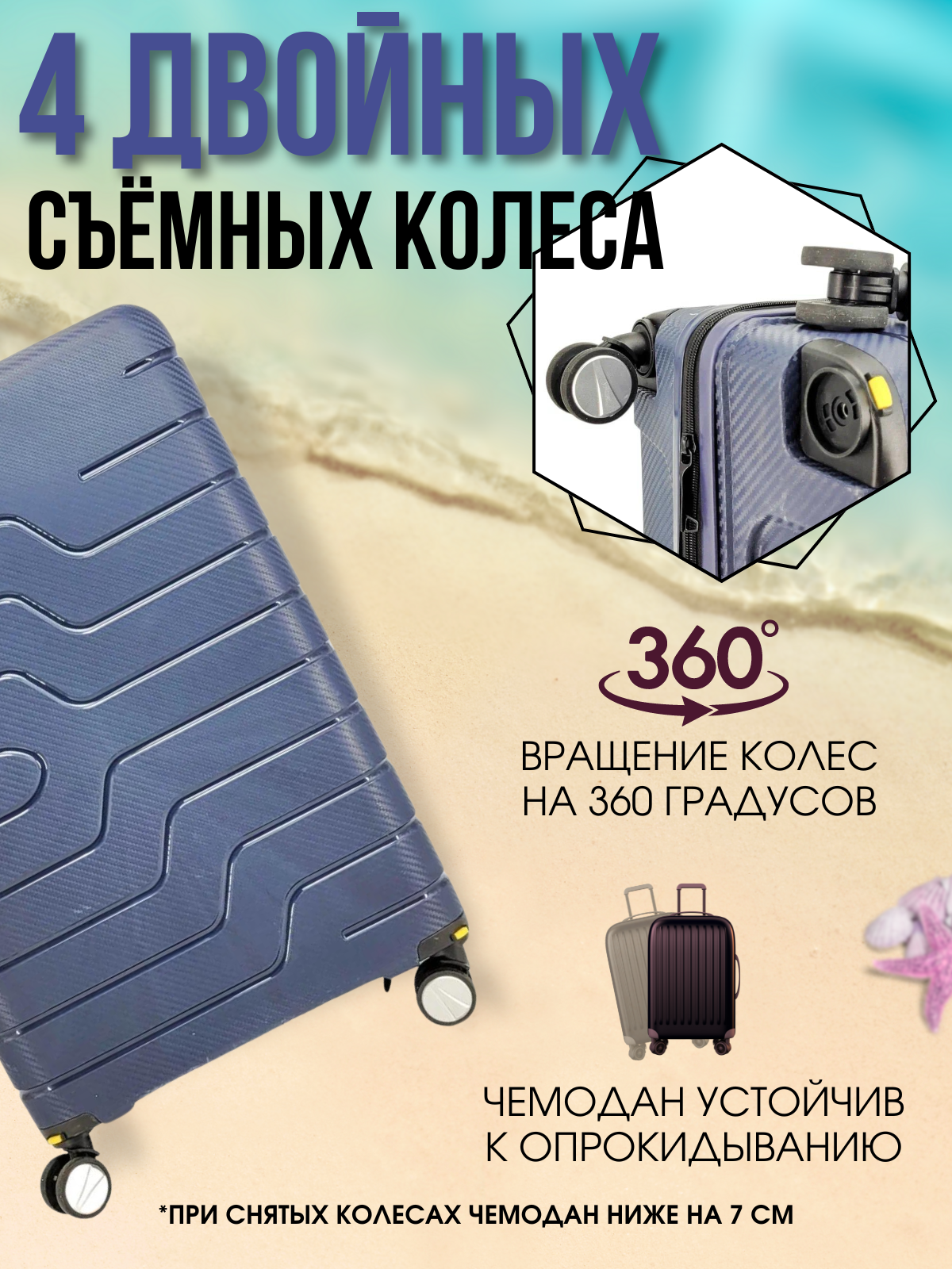 Чемодан BLEZERBLIK, 70 л, размер M, синий — фото 1