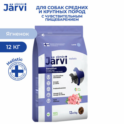 Jarvi сухой полнорационный корм для взрослых собак средних и крупных пород с чувствительным пищеварением Ягненок, 12 кг.