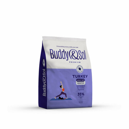 BuddySol Premium Sensitive сухой корм для взрослых кошек с чувствительным пищеварением с индейкой - 400 г 400₽
