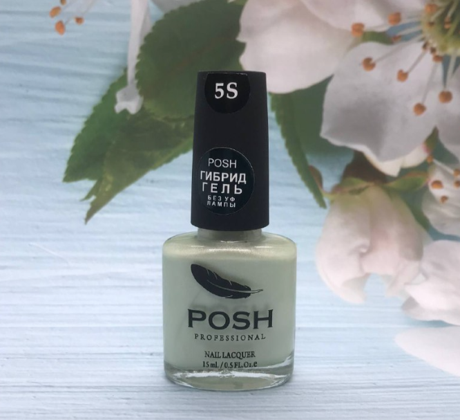 POSH Hybrid Gel System Гибрид гель-лак для ногтей с фиксацией без УФ лампы на 10 дней и структурой Японский Шелк Молочно-Мятный 15 мл тон 5S Васаби