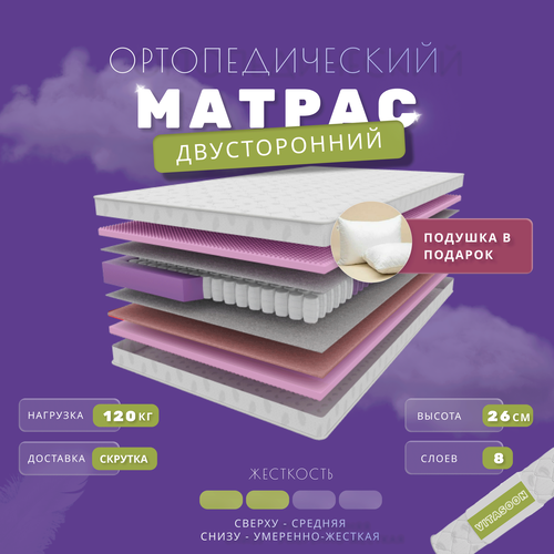 Матрас детский VitaSoon SMART BIG Ck 70х200 см, ортопедический, пружинный, анатомический, односпальный, разная жесткость, с кокосом, ППУ, в рулоне