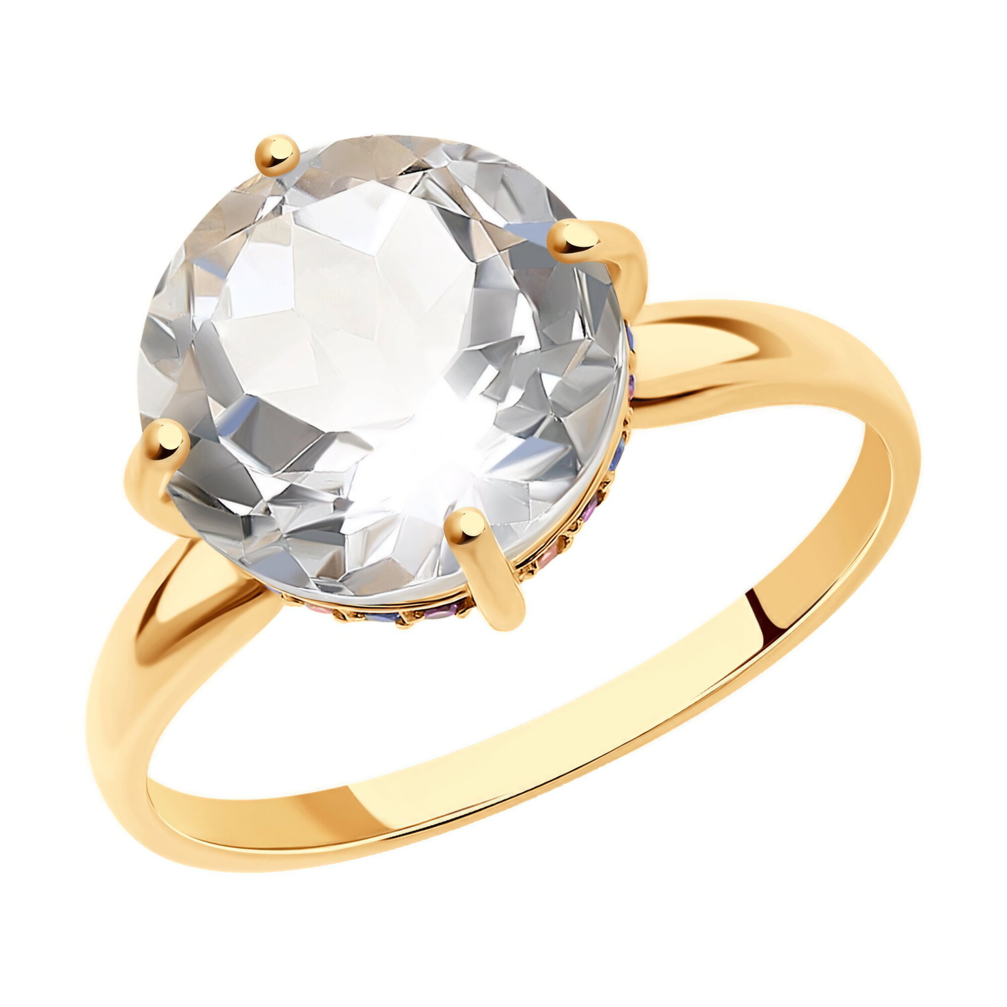 Кольцо Diamant online, красное золото, 585 проба, горный хрусталь, фианит