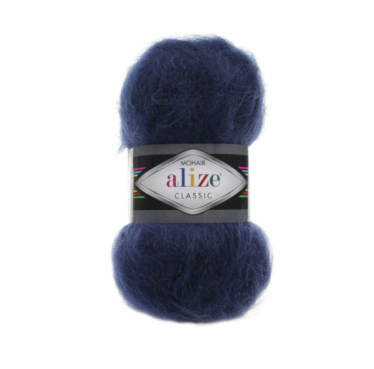 Пряжа Alize Mohair Classic NEW Ализе Мохер Классик 1 упак.*5мот*100г*200м .395. темно-синий.шерсть 24%; акрил 51%; мохер 25%