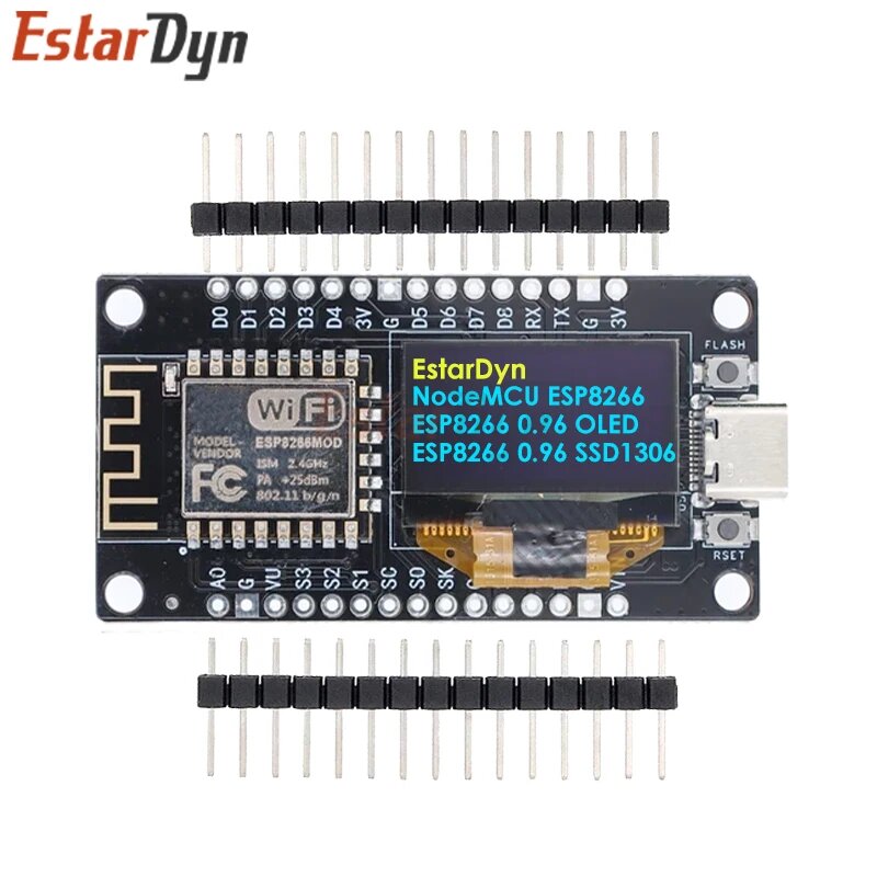NodeMCU ESP8266 V3 плата с OLED дисплеем Estardyn, TYPE-C Yellow blue