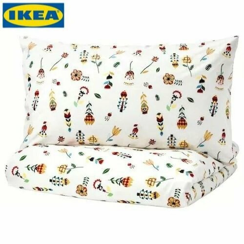 фото Ikea rosenfibbla руфла понты и подушки белый / цветочный рисунок 150x200/50x80 см икеа