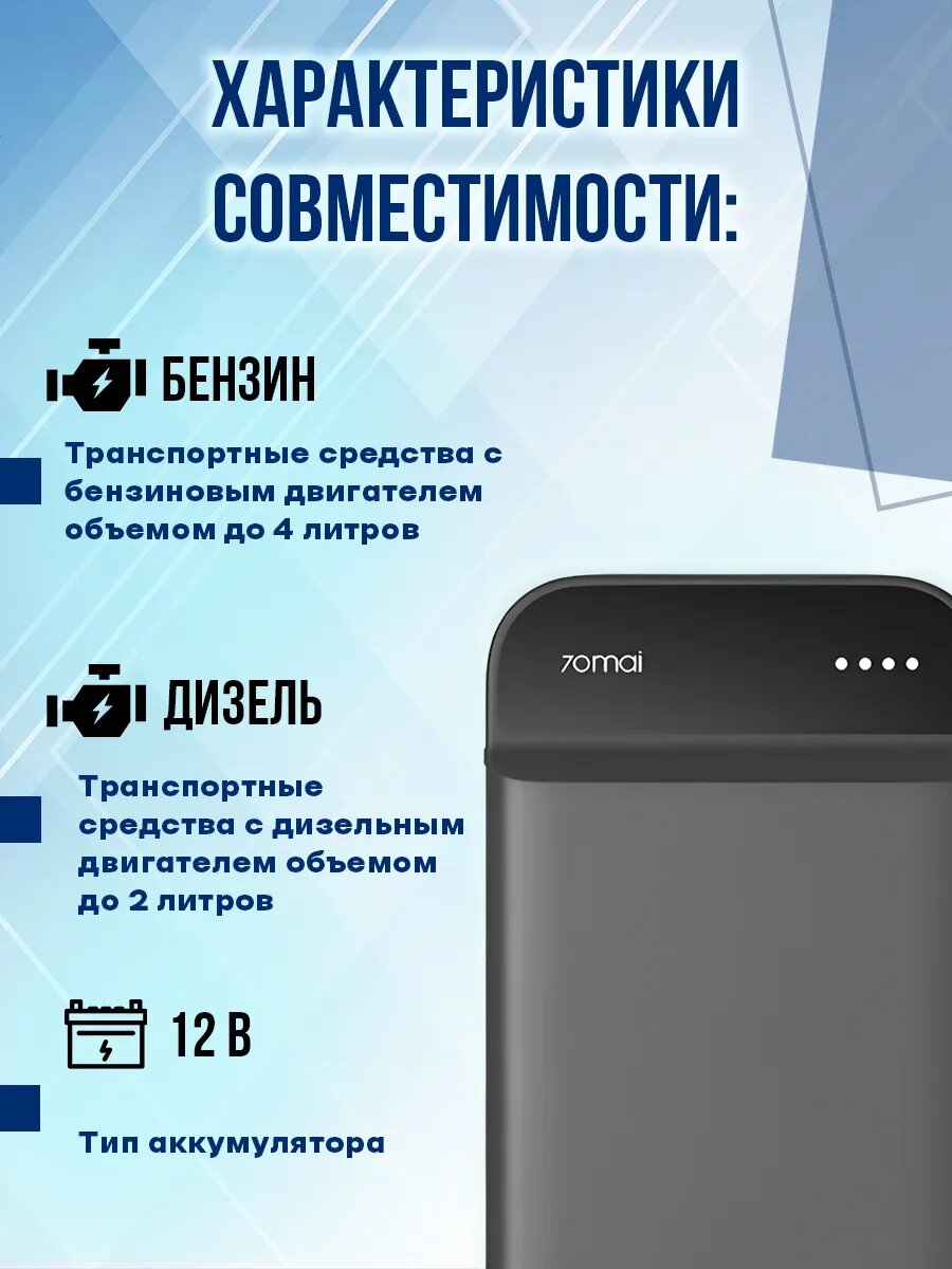 Пуско-зарядное устройство Xiaomi PS01, 70mA Jump Starter, 600А, 11А·ч — фото 1