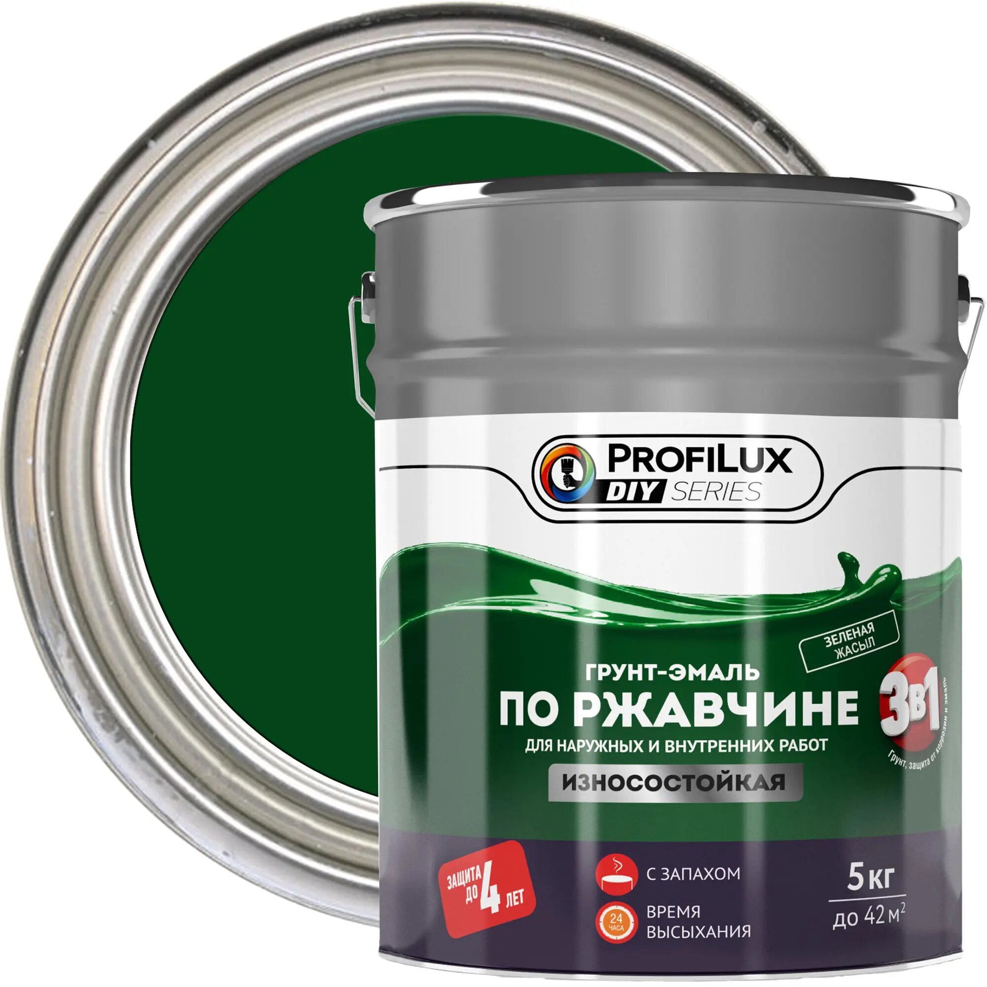 Грунт-эмаль по ржавчине 3 в 1 Profilux DIY гладкая цвет зеленый 5 кг