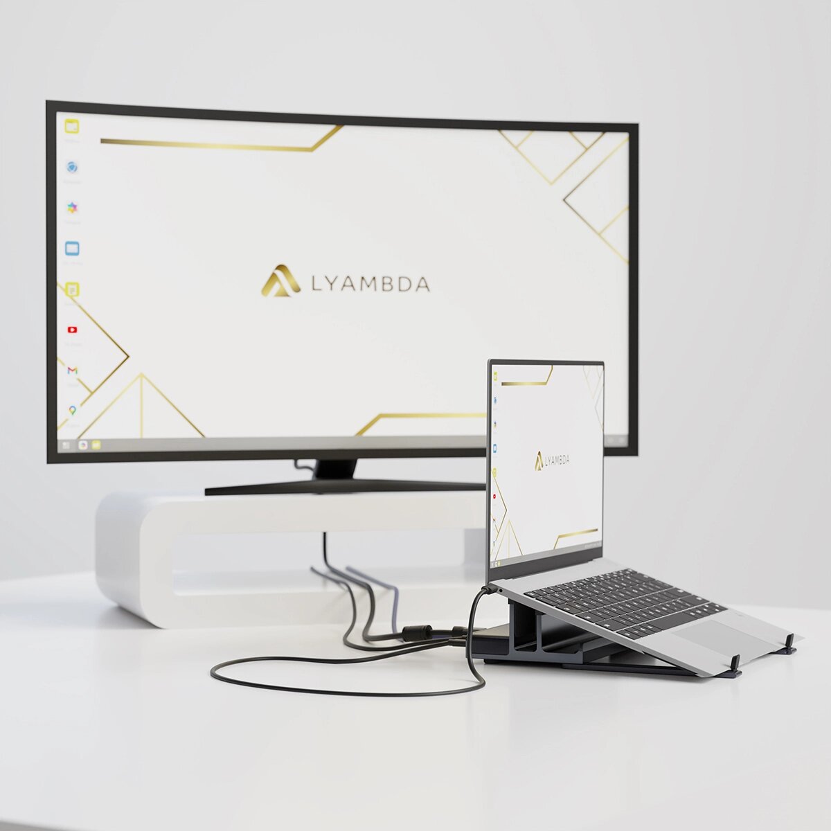 Док-станция подставка для ноутбука Lyambda Aluminum LIN-06 Gray, 6 в 1 Type-C /Usb 3.0/RJ45/Hdmi