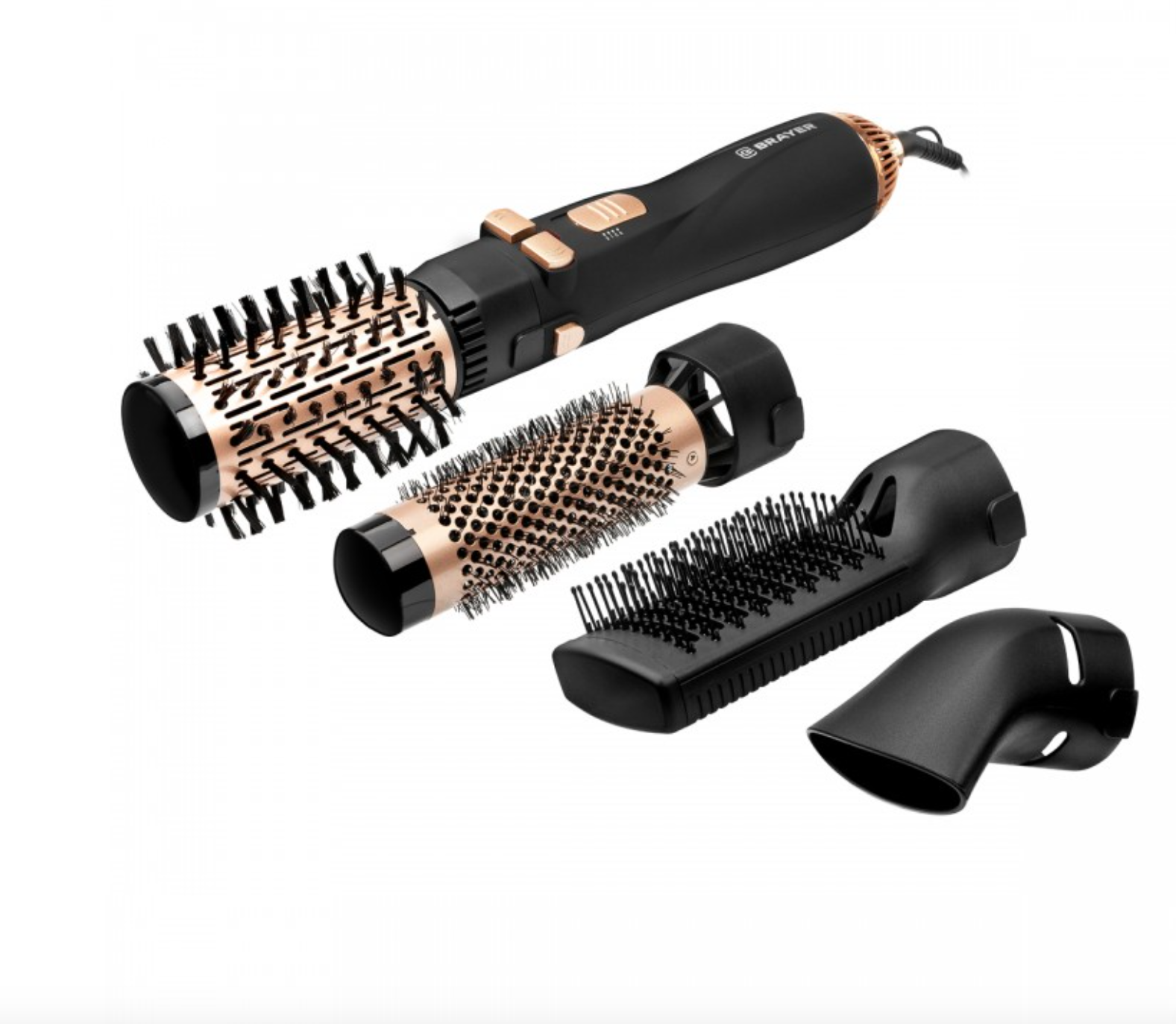 Фен-щетка Brayer BR3132, мощность 1200 Вт, ионизация, 2 температурных режима, черный /золотой