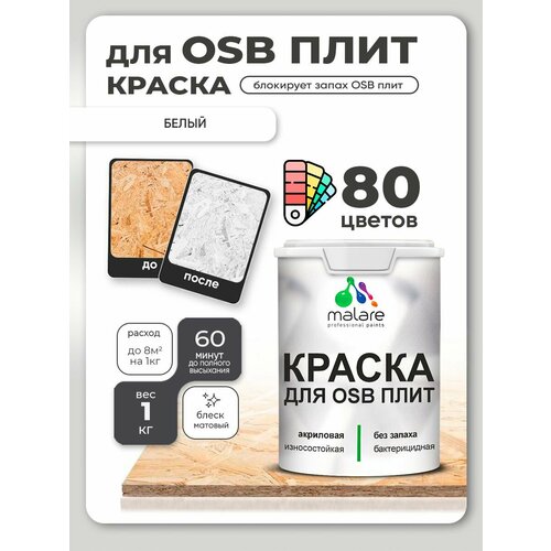 фото Краска акриловая (ак) malare для osb плит влагостойкая матовая белый 0.1 л 1 кг