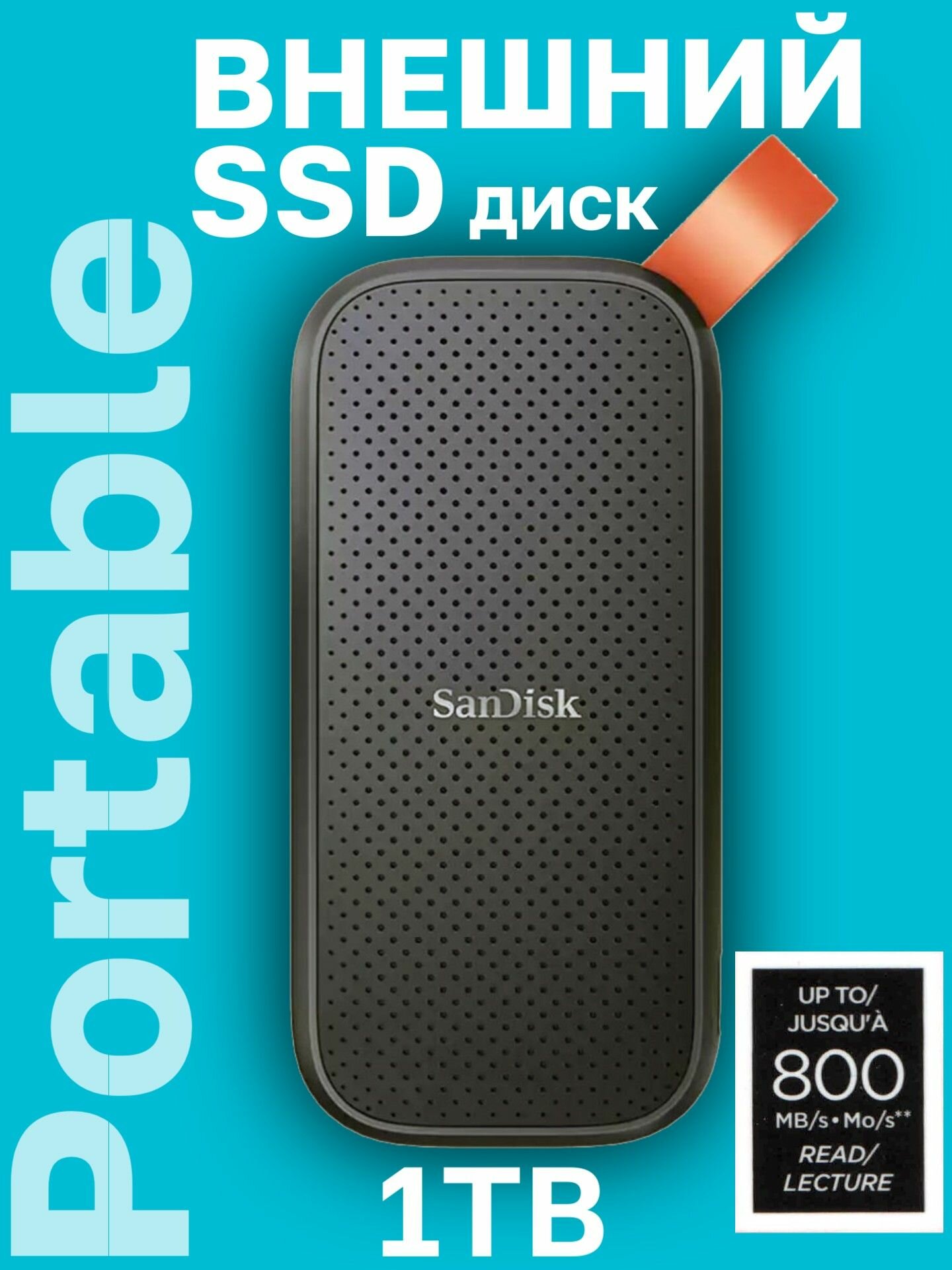 1 ТБ Внешний SSD SanDisk Portable 800 МБ/сек USB-C, USB 3.2 Gen 2 (SDSSDE30-1T00-G26)