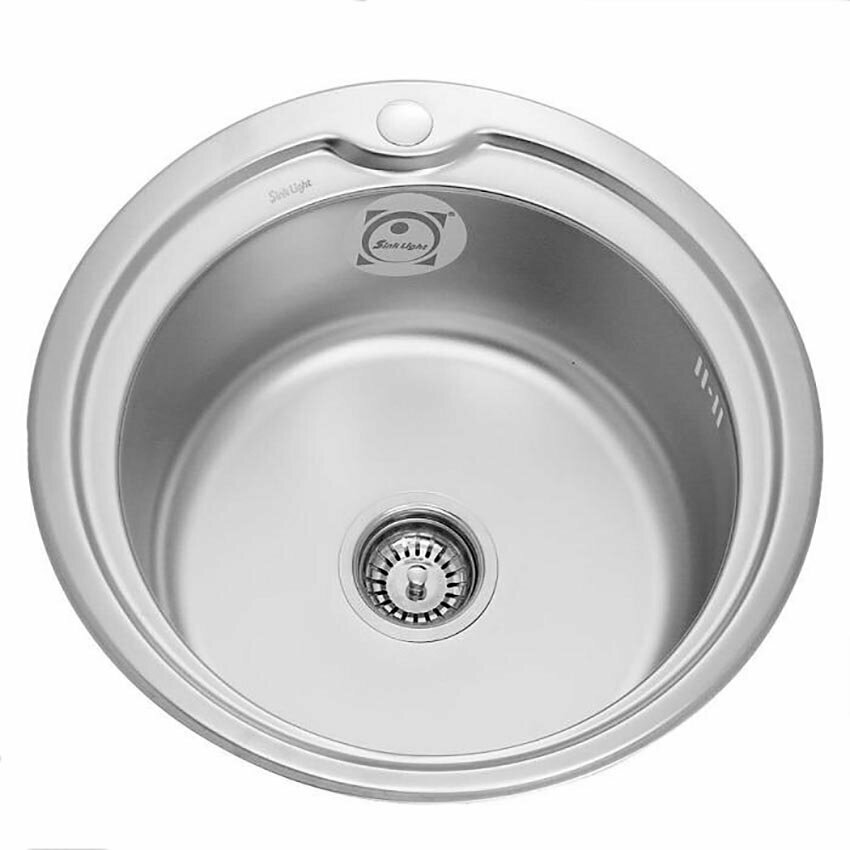 Мойка для кухни из нержавеющей стали врезная круглая 51 см. SINKLIGHT 510 ECO 0.8/180 1P полированная