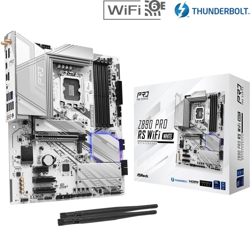 Материнская плата ASRock Z890 PRO RS WIFI WHITE, 4хDDR5, ATX