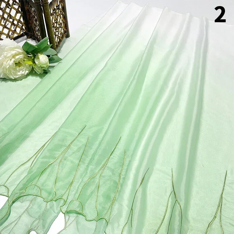Шифоновая ткань зелёный лист лотоса с вышивкой 1х1.5 м 100X150cm Изумрудный