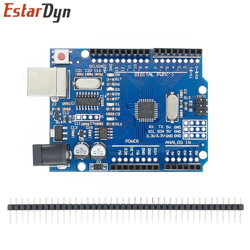 Плата Estardyn UN0 R3 Плата разработки ATmega328P с контактным разъемом и кабелем, совместимая с проектами Arduino IDE, UNO R3 SMD