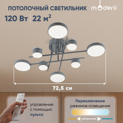 Светильник потолочный светодиодный Moderli V10967-CL Scandi. 8 ламп, серый/хром