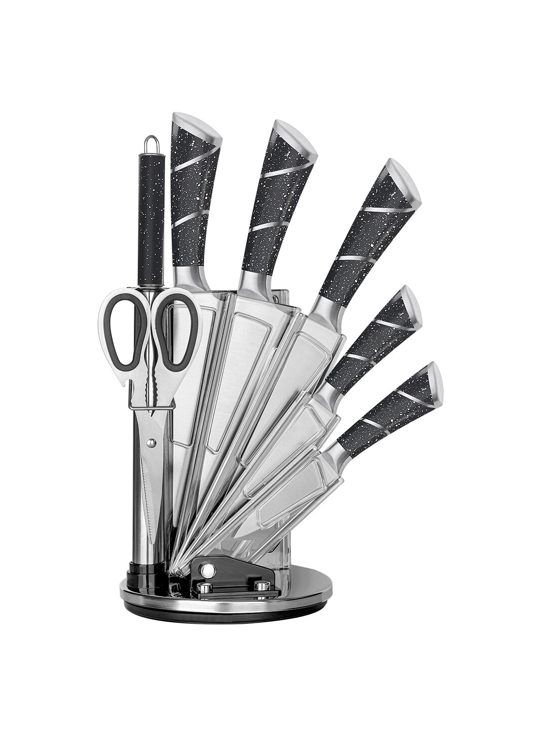 Набор кухонных ножей HausRoland 9 предметов с акриловой подставкой - Черный