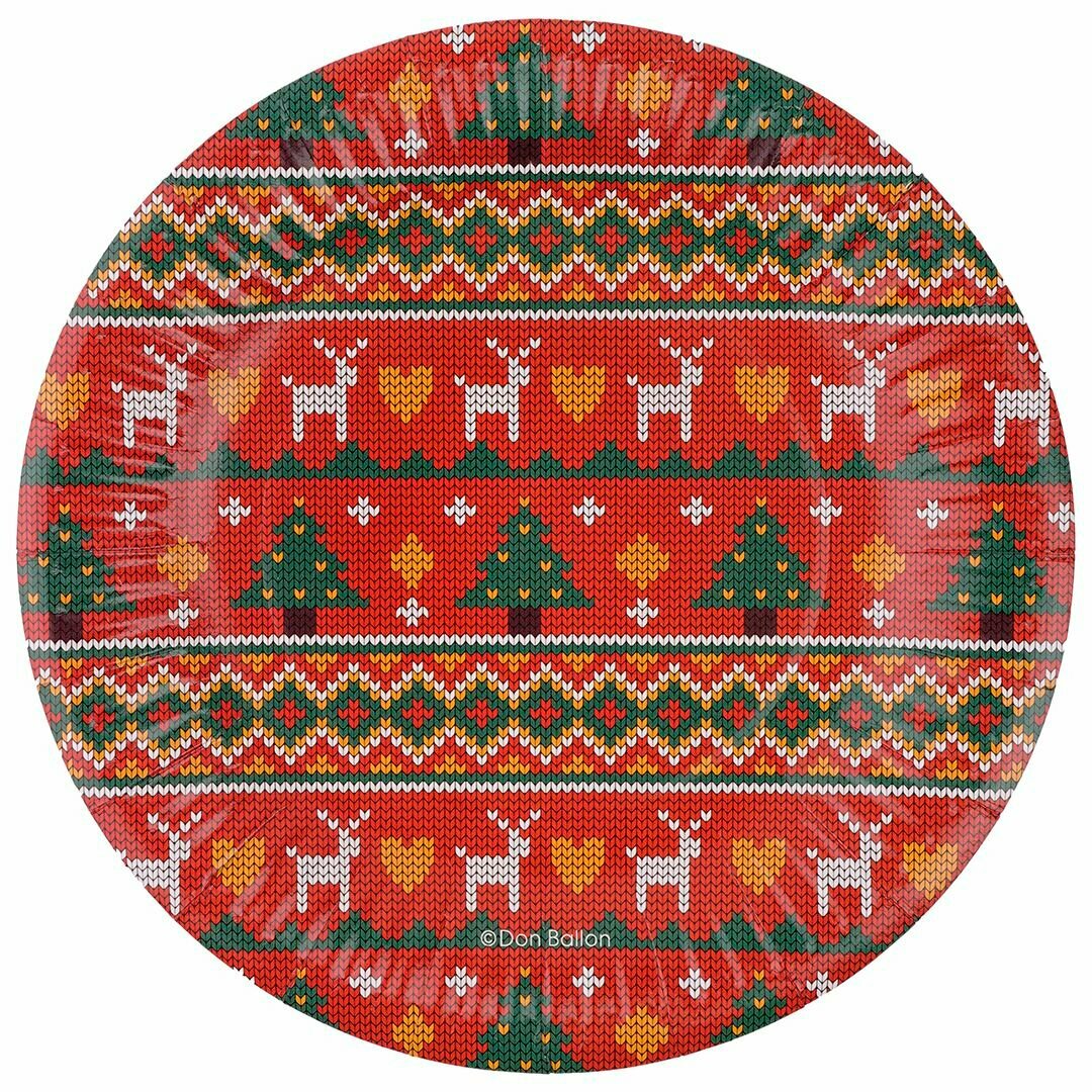 Тарелки бумажные "Новогодний орнамент" 18 см 6 шт.