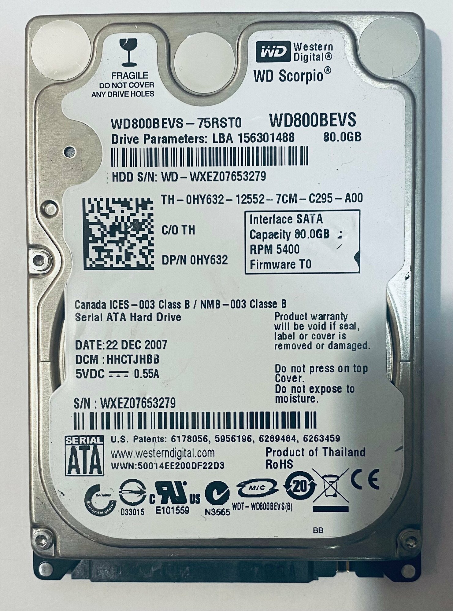 Жесткий диск 2.5" Western Digital 80 Гб WD800BEVS-75RST0