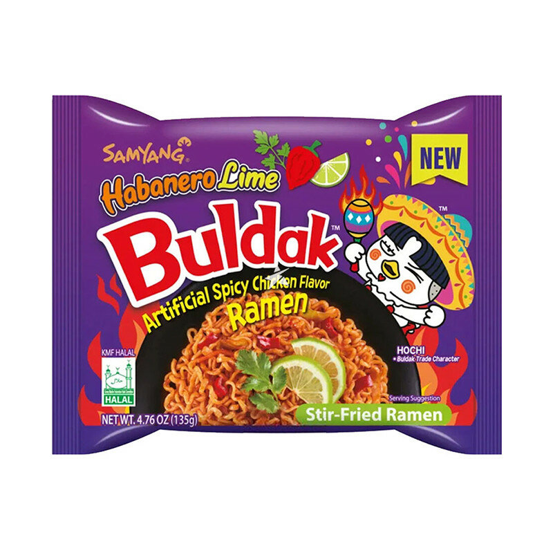 Samyang Лапша быстрого приготовления Buldak со вкусом курицы, перцем хабанеро и лаймом, 135 г