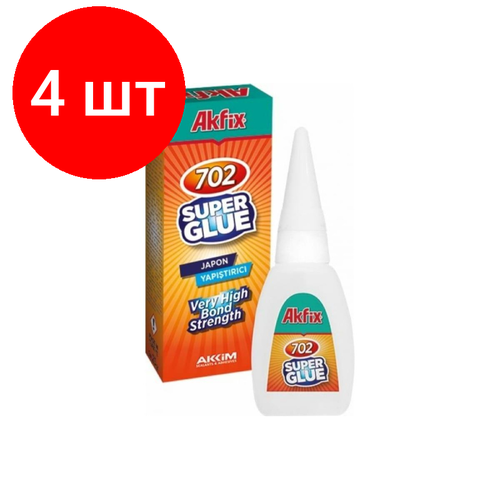 фото Комплект 4 штук, клей секундный akfix 702, 25 гр (ga020)