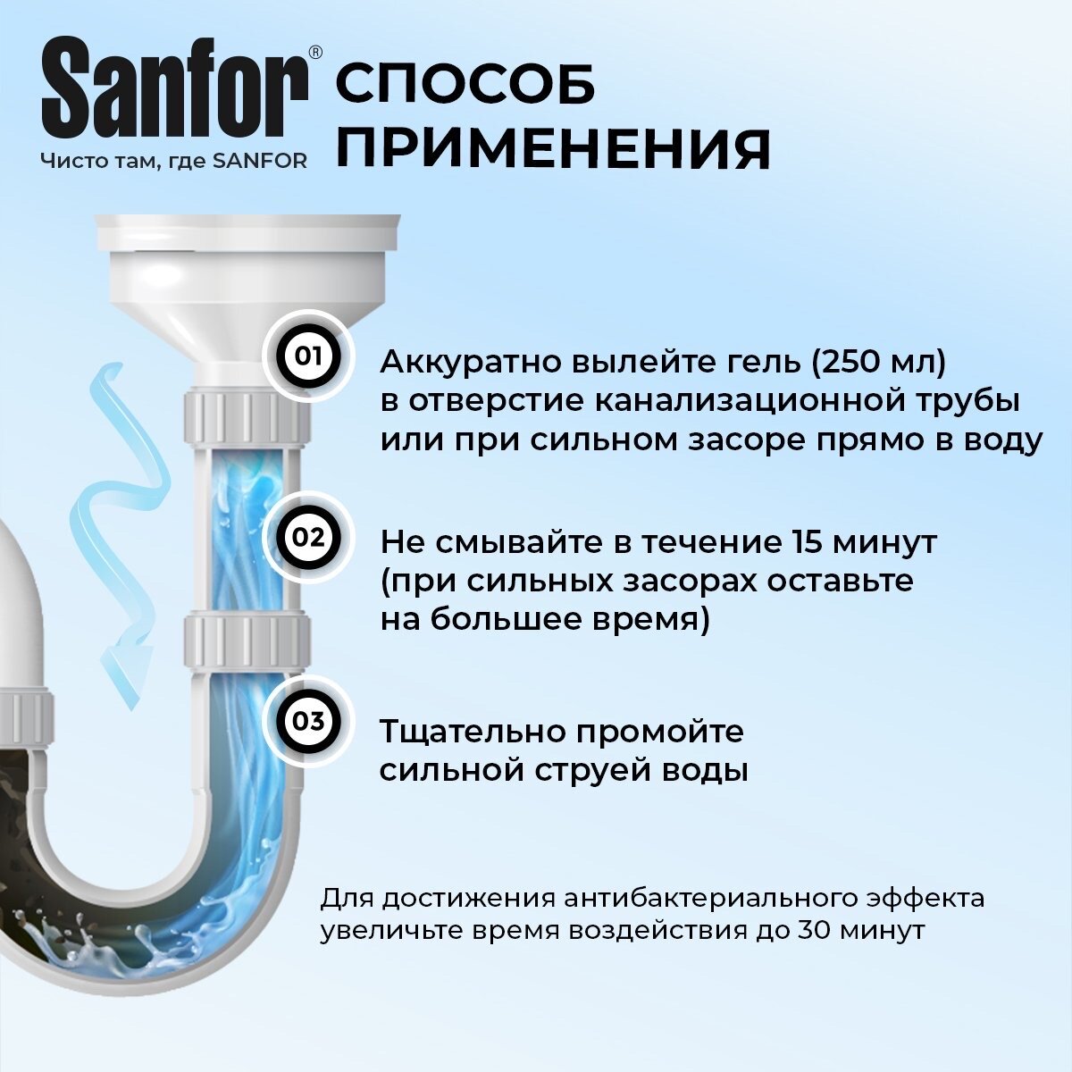 Sanfor Средство для прочистки канализационных труб На кухне, 1000 мл - фотография № 6