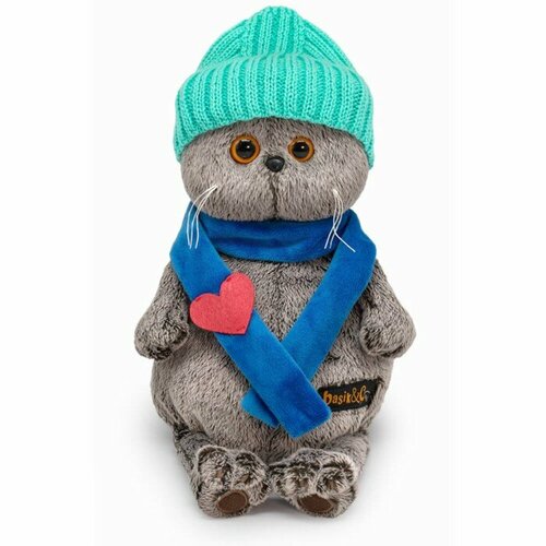 Мягкая игрушка «Басик», в шапке и шарфе с сердечком», 19 см мягкая игрушка мышель в шарфе и шапке 20 см