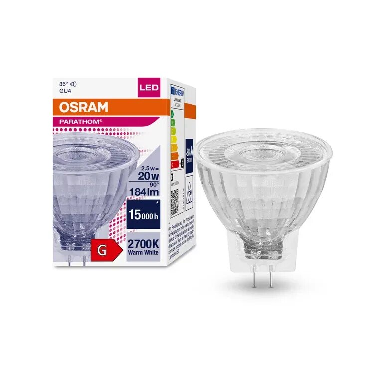 фото Лампочка светодиодная OSRAM Софит MR11 GU4 2,5Вт 12В 184Лм 2700К Теплый белый, уп. 1шт