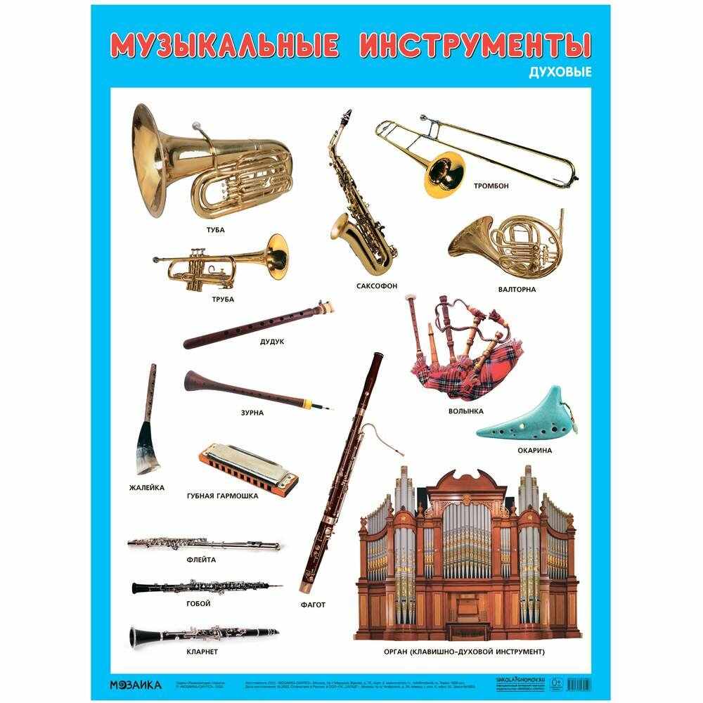 Плакат Мозаика-Синтез Музыкальные инструменты. Духовые А2, 2022