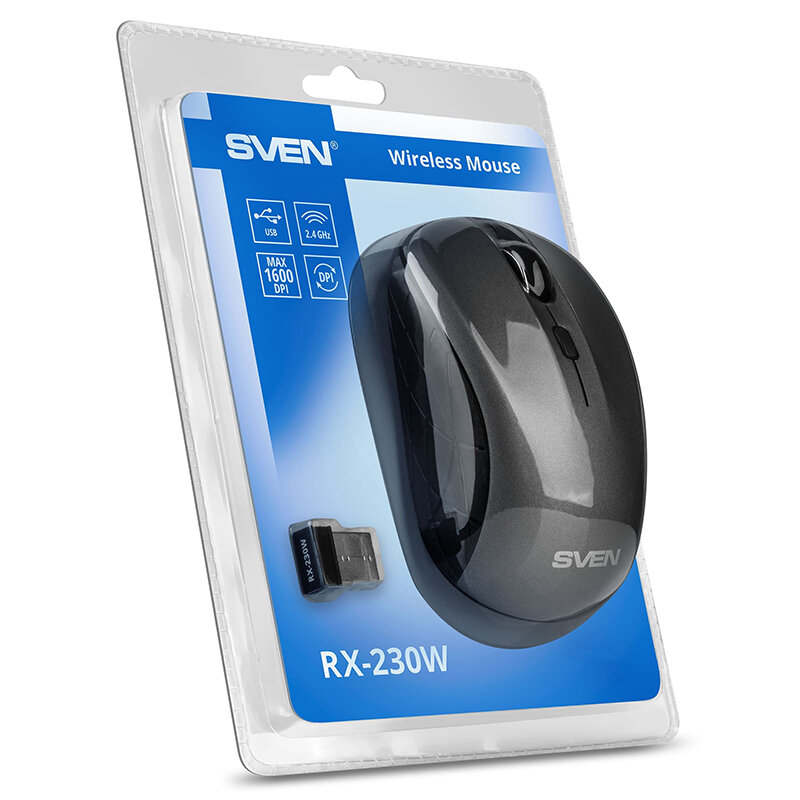 Мышь Wireless Sven RX-230W серая (2,4 GHz, 3+1кл., 800-1600DPI, Soft Touch, блистер) - фото №8