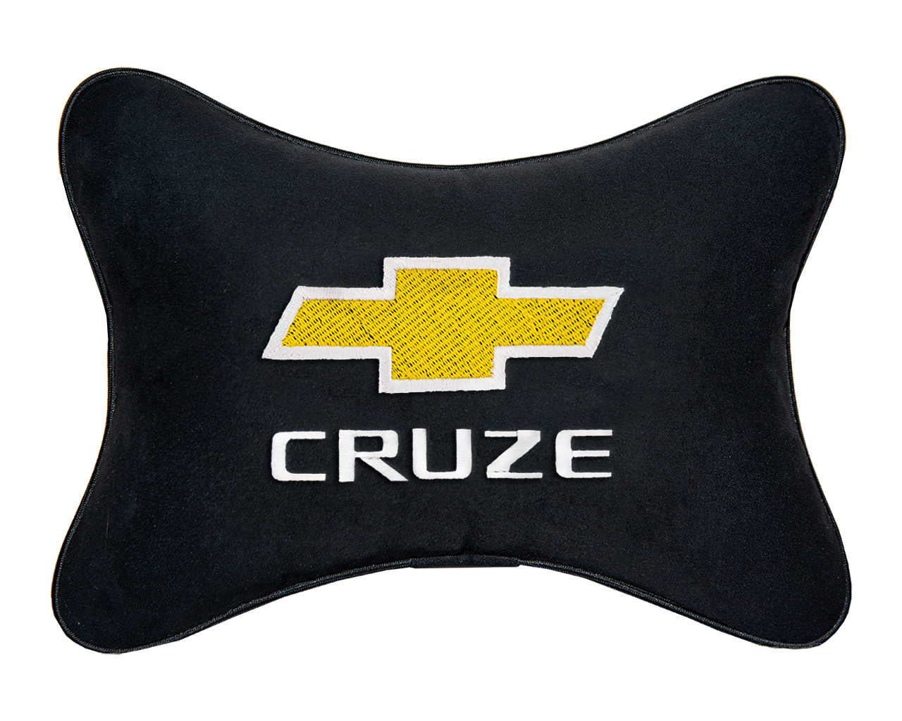 Автомобильная подушка на подголовник алькантара Black с логотипом автомобиля CHEVROLET Cruze