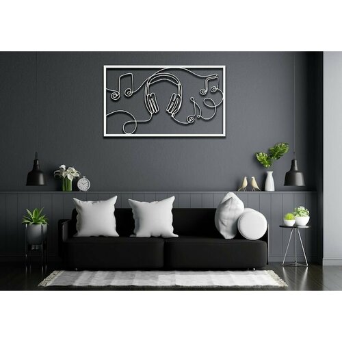 Декоративное металлическое панно, Музыка в наушниках (белый цвет)